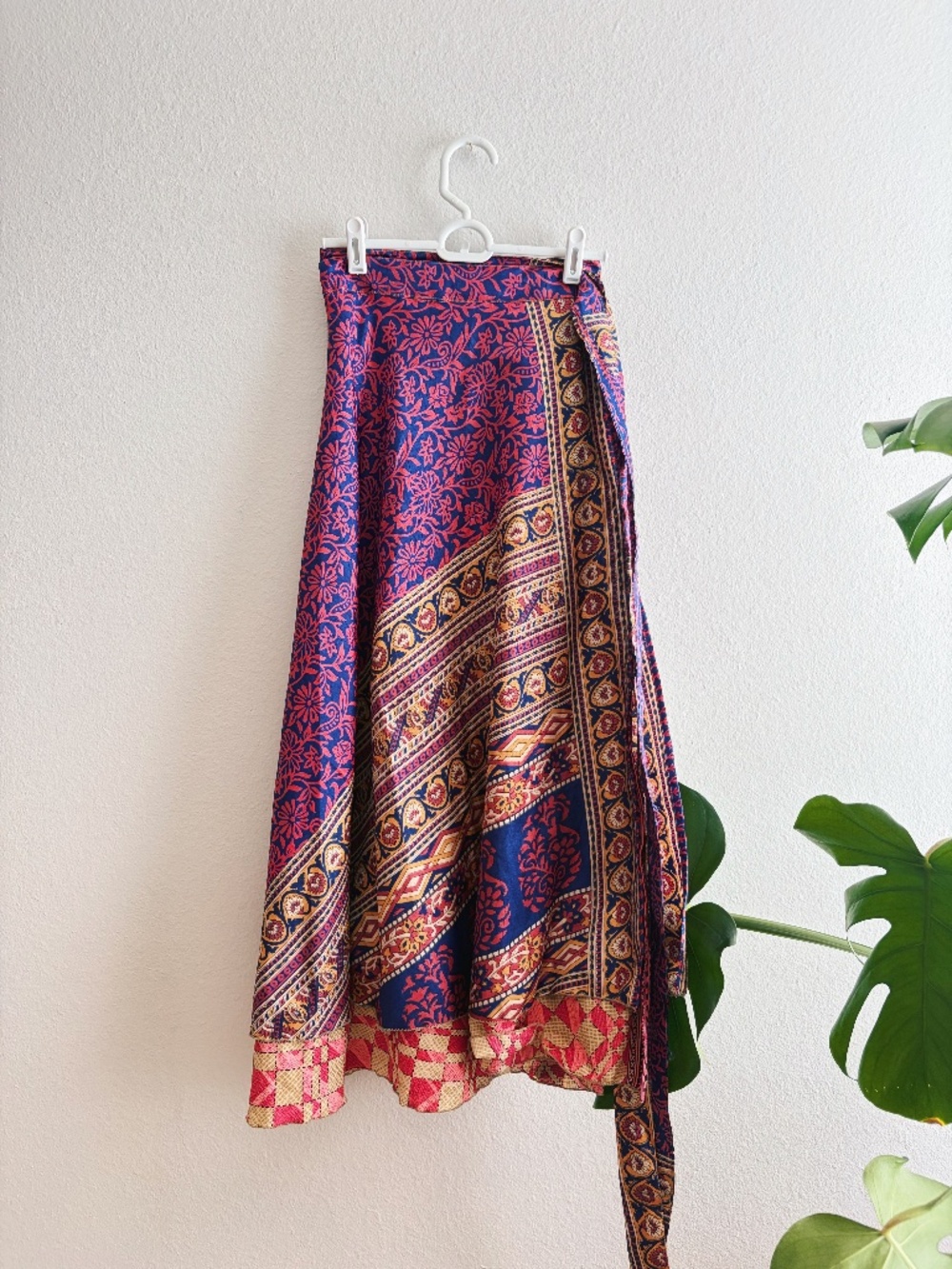Darn Good Yarn Reversible Sari Wrap Skirt – Regular Ankle Length - Blue and Pink